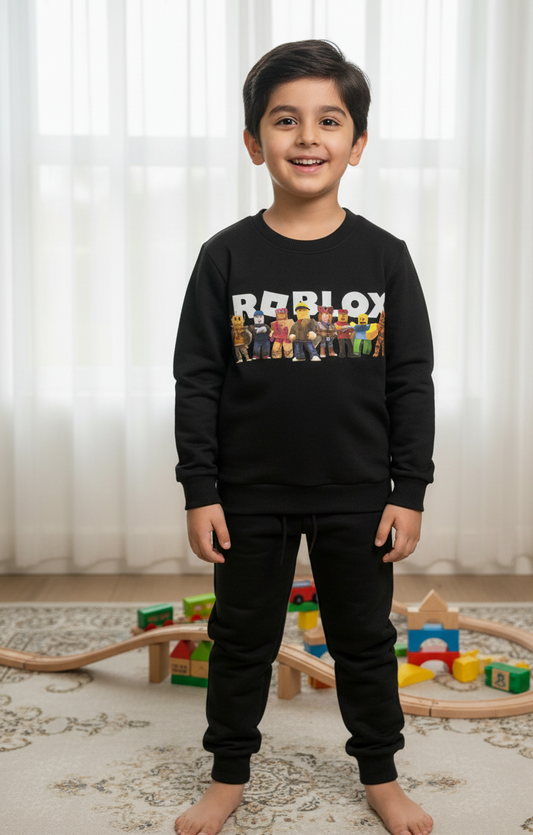 Kids Roblox Printed Black Winter Tracksuit | Twinkle Tribe
